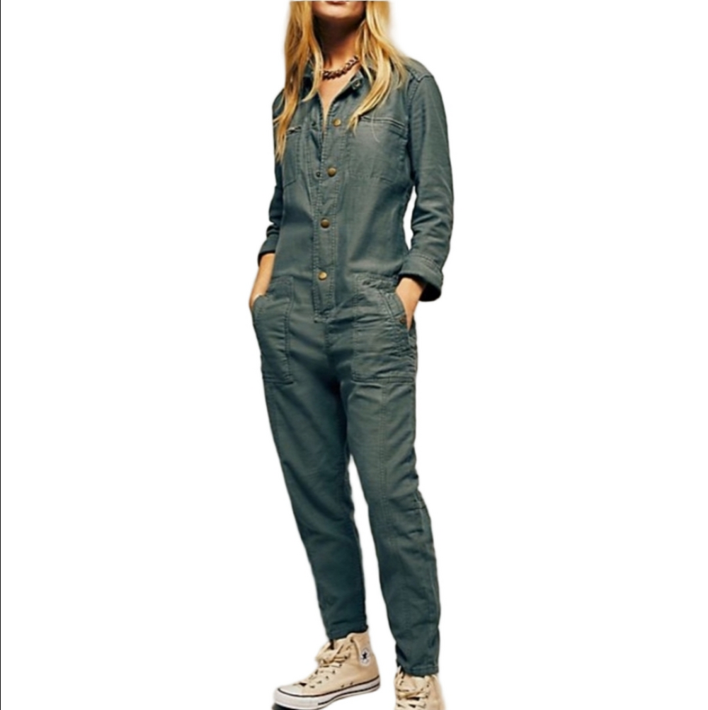 We The Free Higher Ground Army Green Utility Cargo Coveralls 100% Cotton Grunge